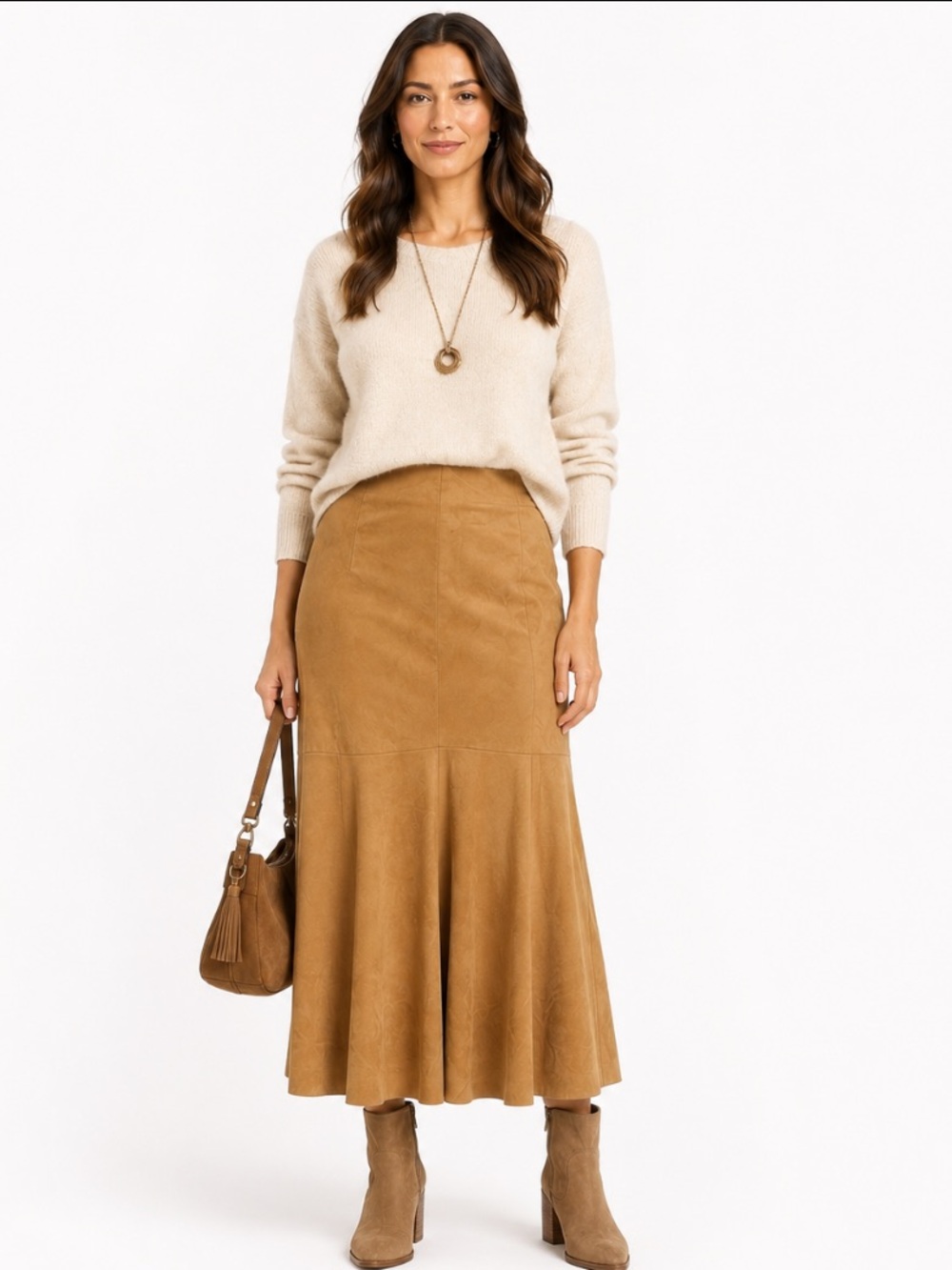 J. Jill Tan Faux Suede Classic Office Siren Quiet Luxury Maxi Skirt Size 10